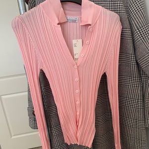 URBAN OUTFITTERS fitted pink ribbed button down